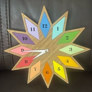 Wall Clock - colorful sun shape - great for kids playroom, bedroom or game room